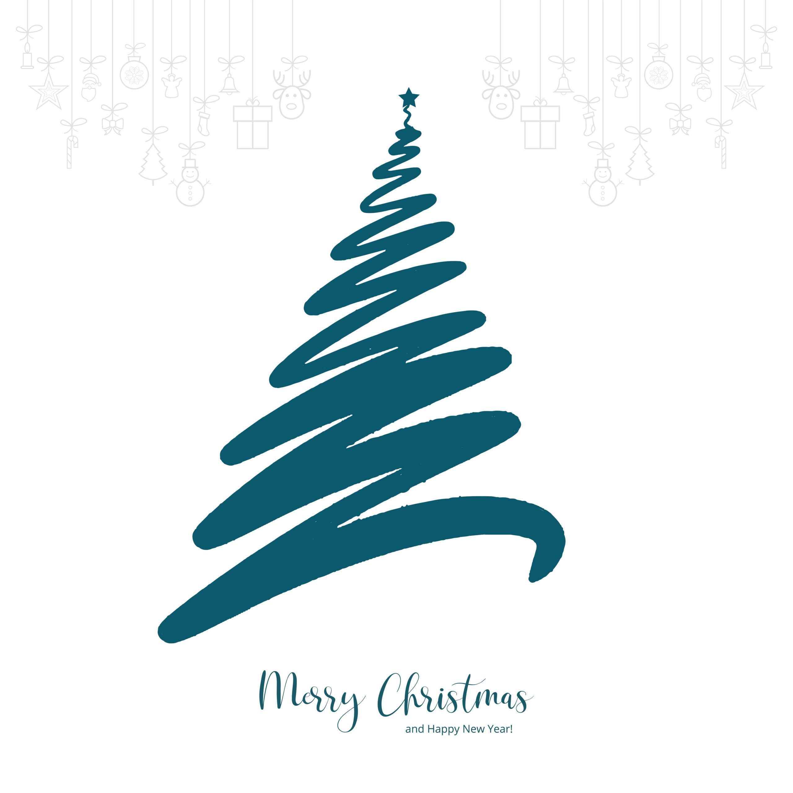 Merry christmas line tree holiday card background